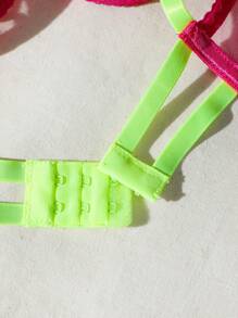 SHEIN Conjunto De Lencería Sexy De Malla Bordada En Forma De Corazón De San Valentín Para Mujeres - Rosa Fucsia - Ver 5