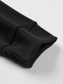 男士休閒連帽寬鬆下垂肩毛衣,字母印花設計 - 黑色 - 查看 3