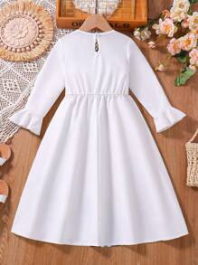 SHEIN Young Girl Casual Floral Print V-Neck Bell Sleeve Dress