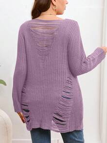 SHEIN LUNE Plus Ripped Sweater - Purple - View 2