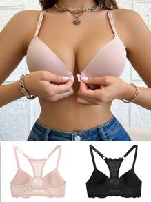 2pcs/Set Women's Spliced Lace Bra - Multicolor - View 1