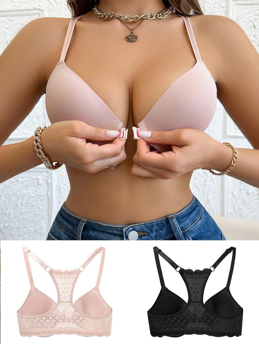2pcs/Set Women's Spliced Lace Bra - Multicolor - View 1
