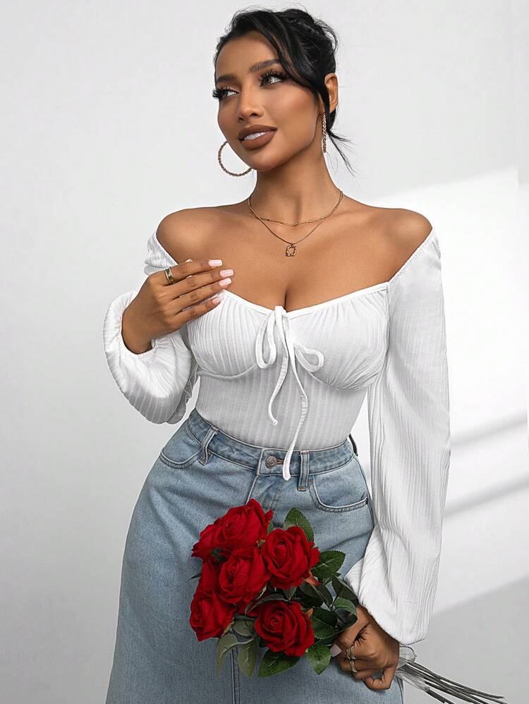 Women's Sweetheart Neck Ribbed Long Sleeve T-Shirt