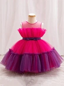 Wedding JY Young Girl Color Block Tulle Dress For Birthday Party, Wedding And Hostess - Purple - View 3
