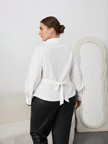 SHEIN Essnce Plus Size Women'S Long Sleeve T Shirt With Zipper Front - White - View 2