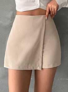 EURMUSE Women's Solid Color Wrap Skorts - Beige - View 3