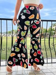 Flirla 大尺碼女款食品印花喇叭褲 - 彩色 - 查看 4
