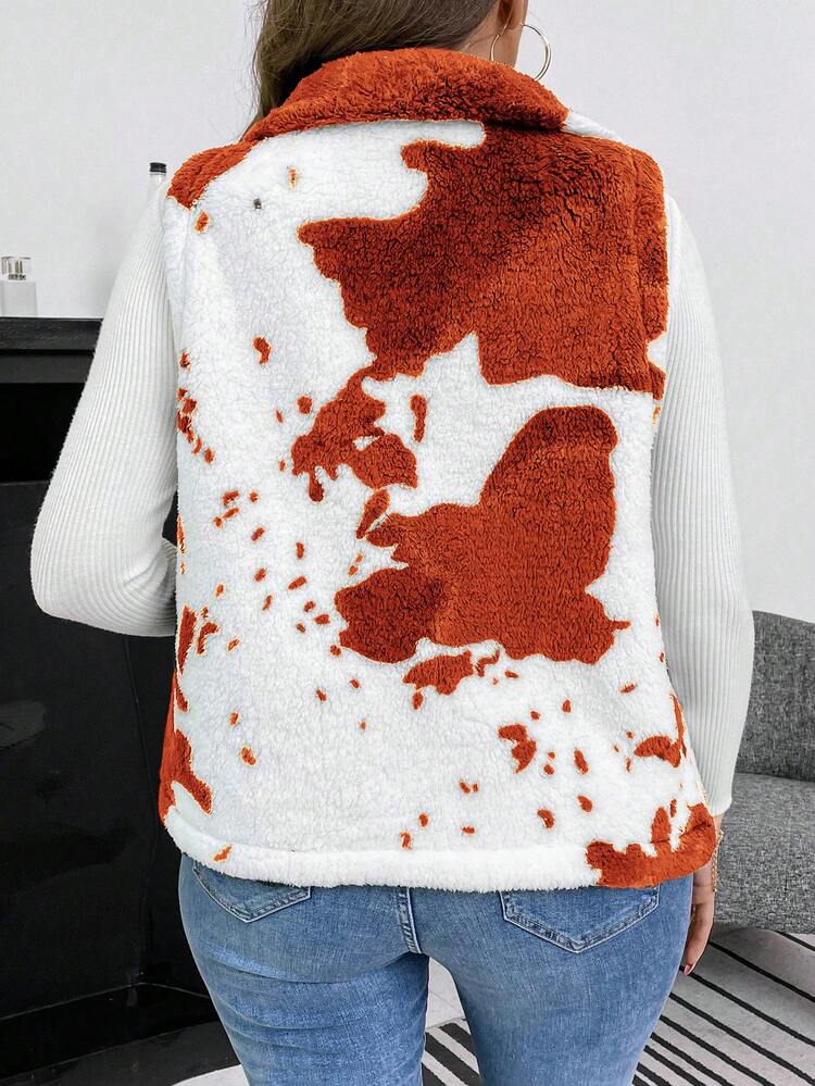 Plus Size Women'S Tie-Dye Plush Vest Jacket With Zippered Front