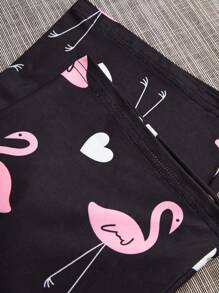 Women'S Letter Printed Flamingo & Heart Pattern Pajama Set - Black - View 6