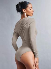 SHEIN BAE 女士不对称领口褶皱紧身衣 - 灰色 - 查看 2