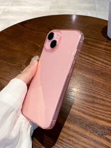ROMWE 1pc Simple Translucent Pink Phone Case With Glitter Compatible With IPhone 11, Iphone 13, Iphone 14, Iphone 15 And Other Iphone Models - Pink - View 3