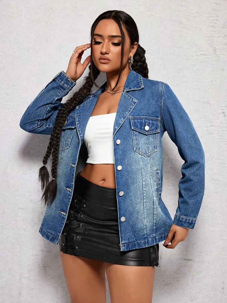 Ladies' Retro Lapel Denim Blazer Jacket