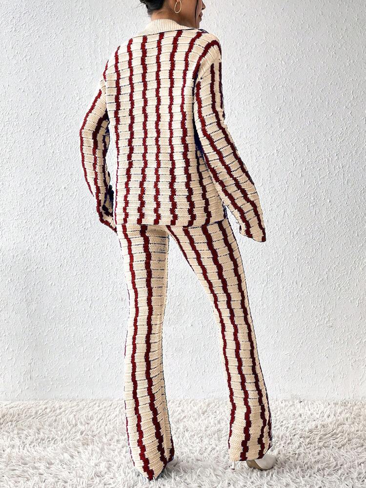 Women's Contrast Color Striped Sweater 2pcs/Set