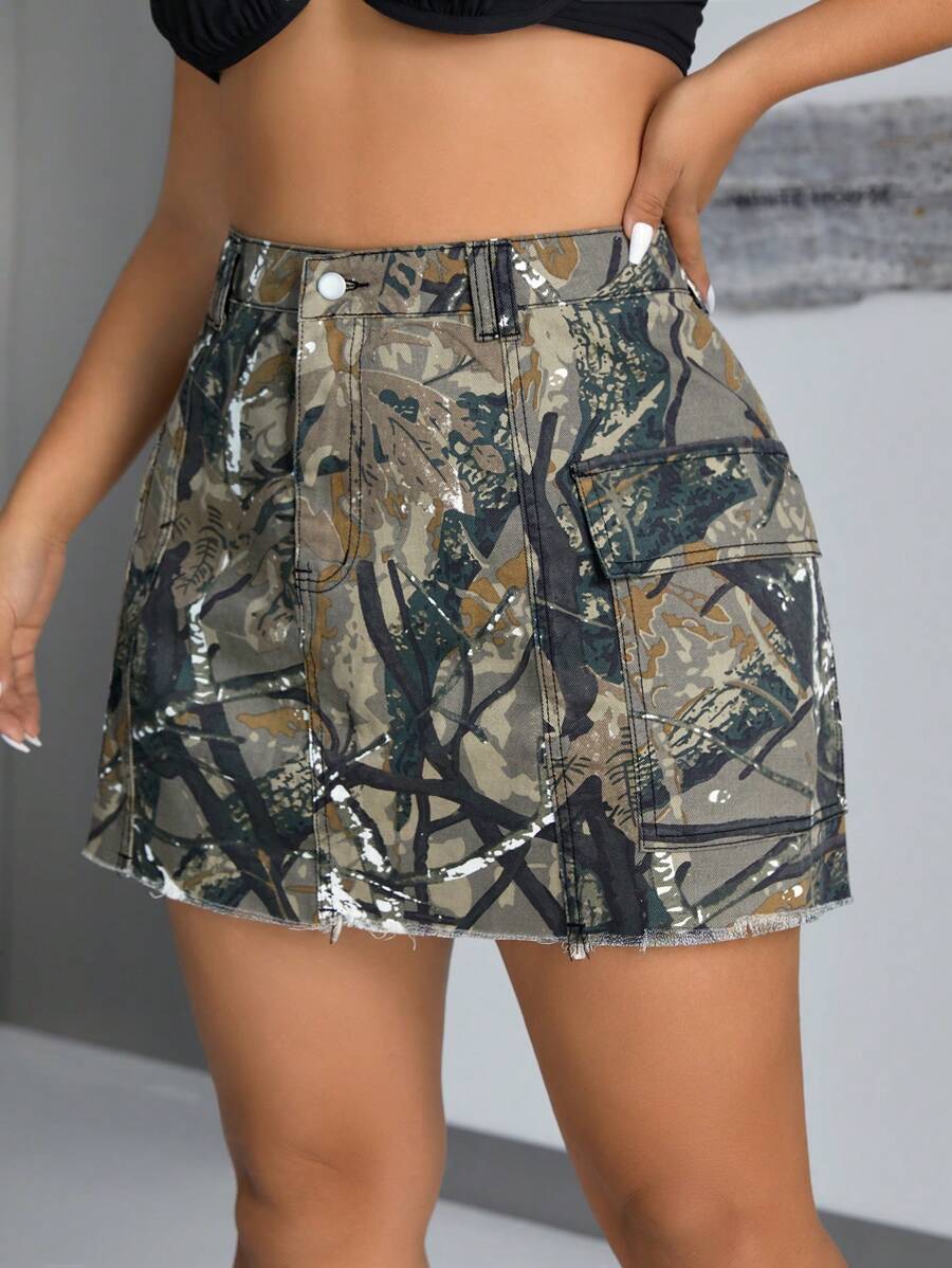 SHEIN ICON Plus Size Women's Summer All-Over Printed Workwear Denim