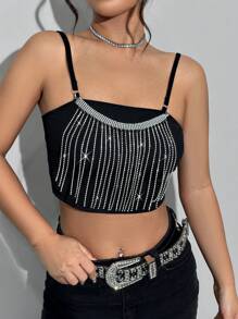 Lunelith SHEIN Lunessa Tank Top With Rhinestone Tassel Detail