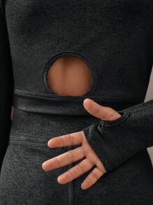 小女孩 Ion 圓領插肩袖 T 恤和褲子運動服套裝 - 黑色 - 查看 5