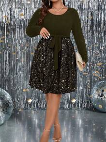 SHEIN Clasi Plus Size Star Printed Splice Lace-Up Dress