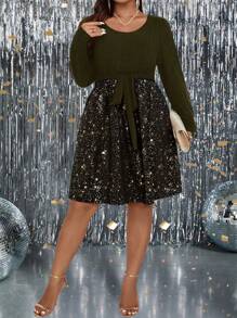 SHEIN Clasi Plus Size Star Printed Splice Lace-Up Dress