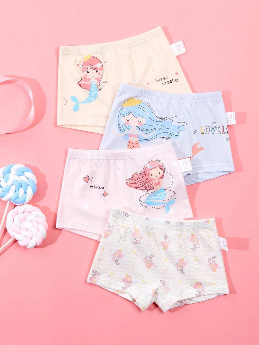 Coollikuli 年轻女孩卡通字母 & 心形印花内裤 - 彩色 - 查看 1