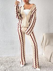 SHEIN Essnce Pulover de damă cu dungi de culoare contrastantă 2buc/Set - Multicolor - Vizualizare 6