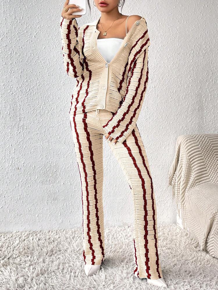 Women's Contrast Color Striped Sweater 2pcs/Set