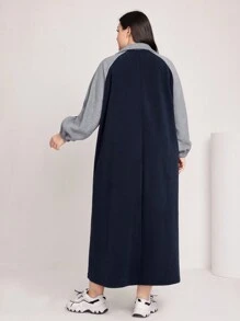 Mulvari 大尺碼女士對比色尖領連衣裙 - 藏蓝色 - 查看 2