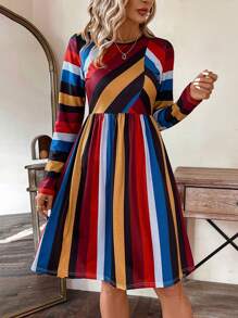 SHEIN LUNE Vòng cổ Sọc Đầm - Nhiều màu - Xem 5