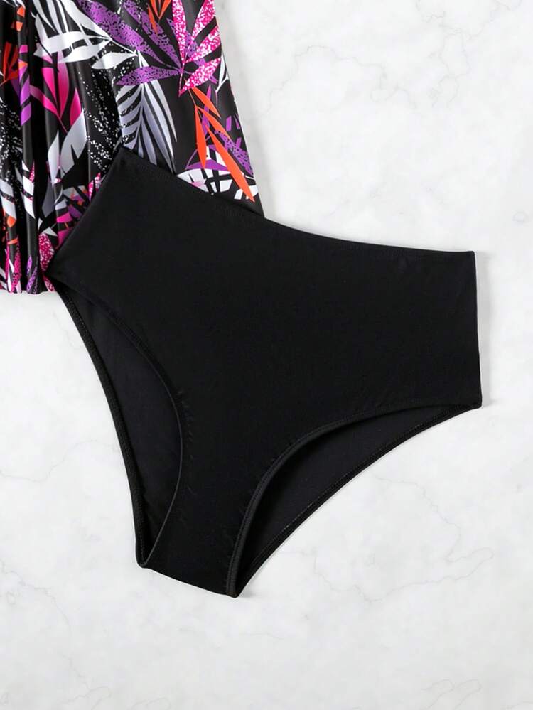 Tropical Printed Tankini Set With Underwire Strappy Tank Top And Triangle Briefs Music Festival Summer