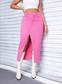 Women'S High Split Denim Skirt