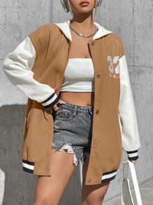 Flirla Women's Hooded Woolen Jacket With Letter Print