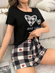 Snug Zone 女性心形印花短袖睡衣套裝 - 彩色 - 查看 1