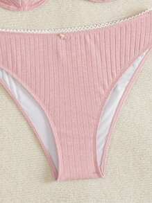 SHEIN Swim Conjunto de bikini de unicolor para mujer, verano playa