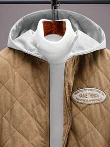 Aesthetic Post 男式带帽宽松灯芯绒棉服配字母补丁 - 卡其色 - 查看 3