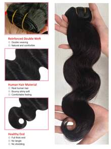 8pcs Clip-In Hair Body Wave 1B Natural Black Color 120%-150% Density Silky Natural Black Color Human Hair Extension For Daily Use Wear To Go For Women Clip Ins Hair Extensions - Natural Black - View 6