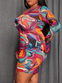 SHEIN Slayr 大尺碼女大理石印花長袖連身裙 - 彩色 - 查看 2