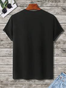 Manfinity Homme 男士皇冠图案短袖 T 恤，适合外出、送给朋友 - 黑色 - 查看 2