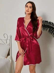 Của phụ nữ Khối màu Cắt tỉa Thắt lưng Đối với Nhà  Mặc - Màu Đỏ Sâu - Xem 6