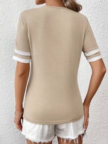 Chiquease Women's Color Block Striped Notch Neck T-Shirt - Multicolor - View 2