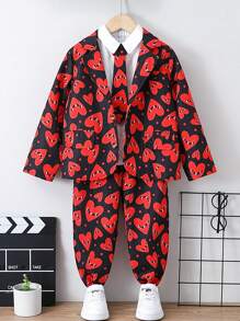 SHEIN Young Boys' Heart Pattern All Over Print 2pcs Outfit - Multicolor - View 1