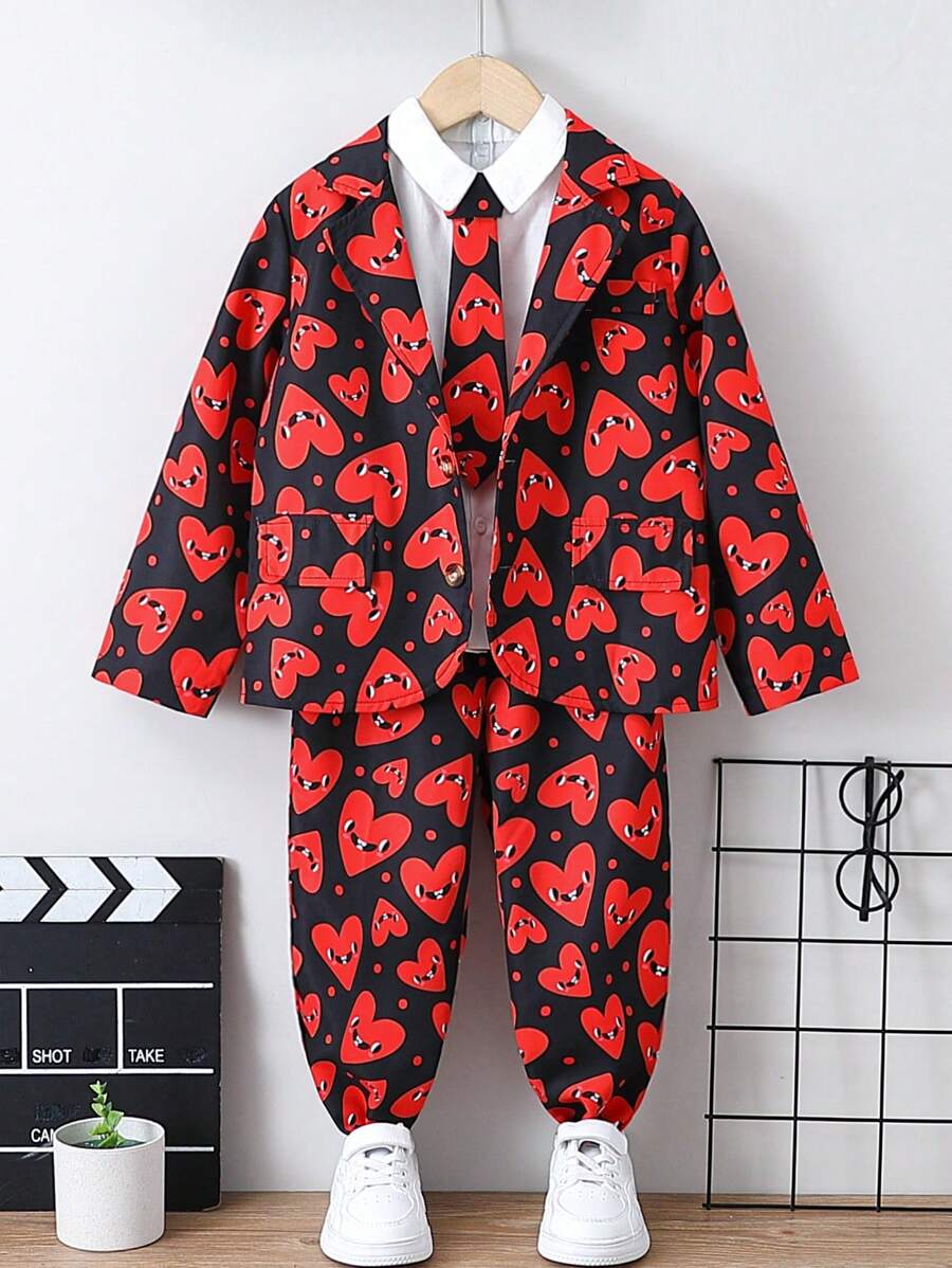 SHEIN Young Boys' Heart Pattern All Over Print 2pcs Outfit - Multicolor - View 1