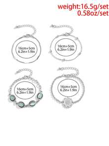 ROMWE Hippie 4入組極簡寶石與鍊鏈手鍊套裝 - 銀色 - 查看 4