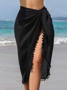 SHEIN Swim Summer Beach Women's High Slit Twist Front Cover Up Skirt Music Festival