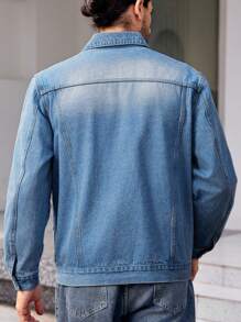 Manfinity VCAY Chaqueta vaquera de hombre con cuello vuelto, bolsillo y bordado de letras - Celeste - Ver 2