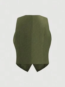 SHEIN MOOSTA 大碼花繡背心外套 - 軍綠色 - 查看 2