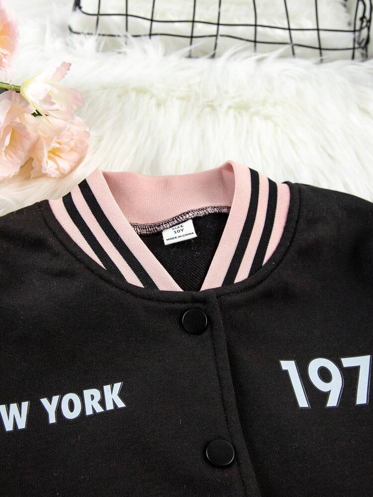 Tween Girls' Letter Print Jacket And Skirt Set