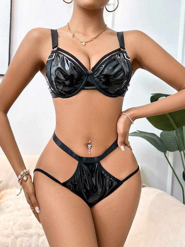 Women's Goth Sexy Pu Leather Lingerie Set