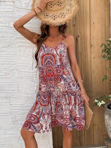 Breezaya 女款花卉印花休閒優雅風吊帶洋裝