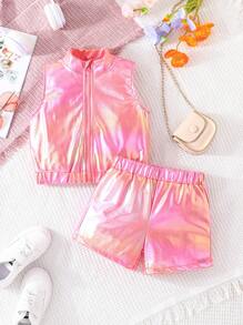 SHEIN Conjunto De Top Y Shorts De Moda Para Niñas - Rosa - Ver 1