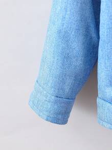 SHEIN Young Girl Figure Graphic Denim-Effect Print Jacket - Medium Wash - View 6