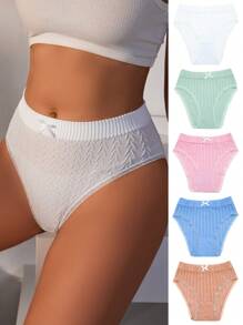 SHEIN Calzoncillos Triangulares De Textura De Tela Para Mujer, Paquete De 5 - Multicolor - Ver 1